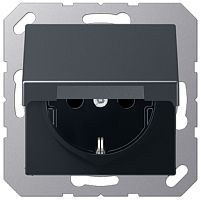 Розетка с заземлением без рамки Jung A creation 1-м. крышка шторки антрацит картинка